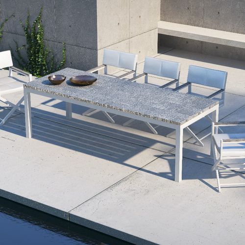 Tavolo da pranzo contemporaneo - ULTRA - 10Deka - in legno tropicale / con supporto in alluminio / rettangolare
