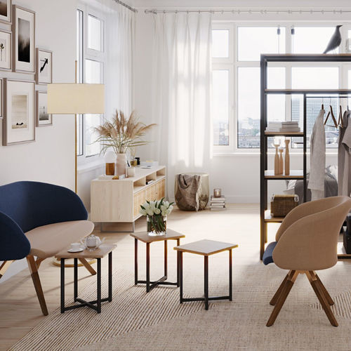 Tavolino basso contemporaneo - OPEN CONCEPT - burgessfurniture - in acciaio / in legno / con supporto in acciaio