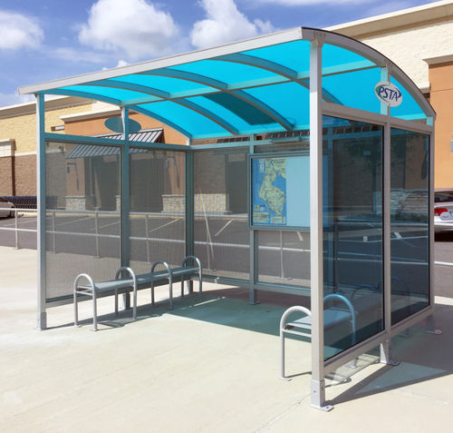 Pensilina per fermata d'autobus in vetro - SLIMLINE ARCH - Brasco International Inc. - in alluminio anodizzato / in policarbonato / in acrilico