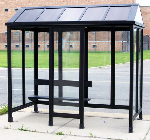 Pensilina per fermata d'autobus in vetro - SLIMLINE GABLE - Brasco International Inc. - in alluminio anodizzato / in policarbonato / in acrilico