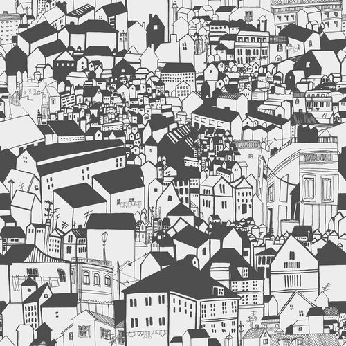 Carta da parati contemporanea - LISSABON - Eco - con motivo urbano / bianca / nera