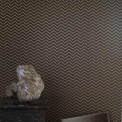 Carta da parati contemporanea - CHEVRON DOTS - Eco - con motivo a onde / nera
