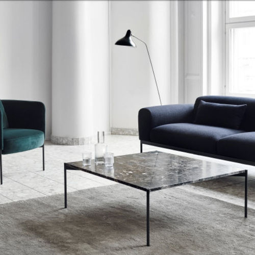 Tavolino basso contemporaneo - PLATEAU - Adea - in pietra / con supporto in legno / rettangolare