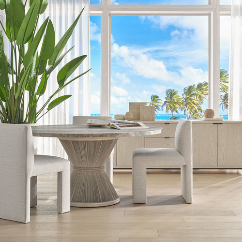 Tavolo da pranzo contemporaneo - FIJI - Baker Furniture Co. - in onice / in pelle / con supporto in rattan