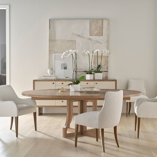 Tavolo da pranzo contemporaneo - OAKLEY - Baker Furniture Co. - in rovere / in faggio / in acciaio inossidabile spazzolato