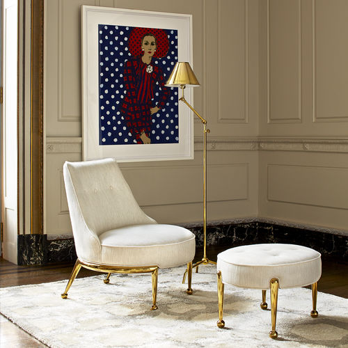 Chauffeuse classica - CHARADE - Jonathan Adler - in tessuto / in ottone / con poggiapiedi