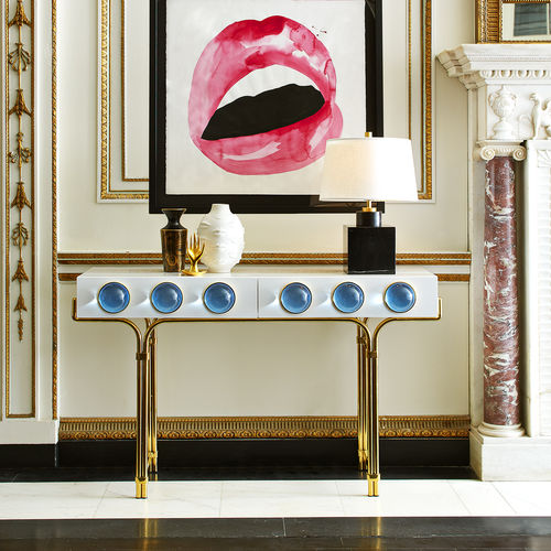 Consolle classica - GLOBO - Jonathan Adler - in ottone lucidato / in acrilico / rettangolare