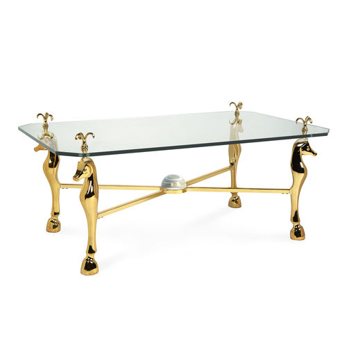 Tavolino basso in stile francese - CHEVAL - Jonathan Adler - in vetro temprato / in ottone lucidato / in acrilico