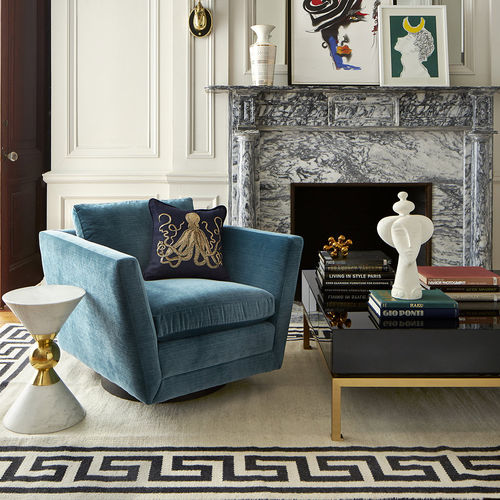 Poltrona club contemporanea - SEBASTIAN - Jonathan Adler - in velluto / in acero / con base centrale