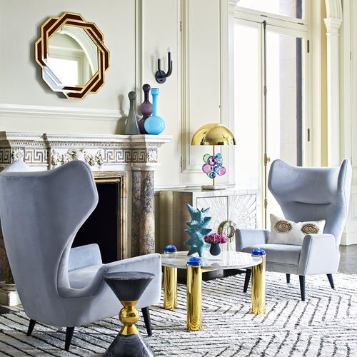 Specchio a muro - BARCELONA - Jonathan Adler - classico / rotondo / in ottone