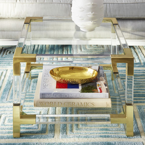 Tavolo d'appoggio contemporaneo - JACQUES TWO-TIER - Jonathan Adler - in vetro / in ottone spazzolato / in acrilico