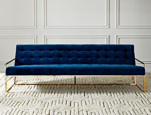 Divano contemporaneo - GOLDFINGER - Jonathan Adler - in velluto / blu / con supporto in ottone lucido