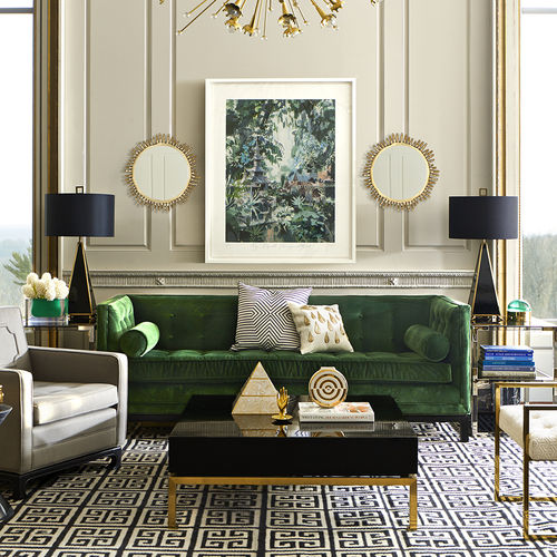 Tavolino basso classico - PEKING - Jonathan Adler - in legno laccato / in ottone spazzolato / quadrato