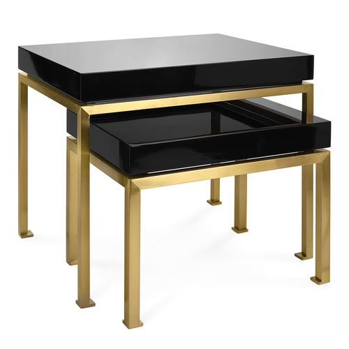 Tavolo d'appoggio classico - PEKING - Jonathan Adler - in legno laccato brillante / in ottone spazzolato / rettangolare