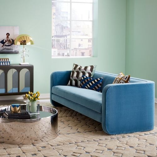 Divano contemporaneo - SUNSET - Jonathan Adler - in velluto / con braccioli / bianco