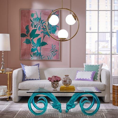 Tavolino basso contemporaneo - ARIES - Jonathan Adler - in vetro temprato / con supporto in acrilico / rettangolare