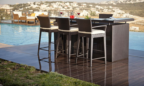 Tavolo alto contemporaneo - MONTE CARLO - Rattan House - in vetro / in rattan / rettangolare