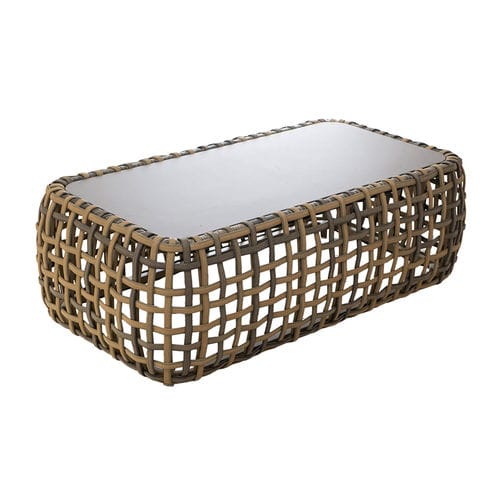 Tavolino basso contemporaneo - ISABELLA - Rattan House - in vetro temprato / con supporto in alluminio / rettangolare