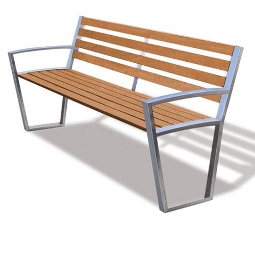 Panca per spazi pubblici contemporanea - MURANO - URBAN-NT - in legno esotico / in acciaio inossidabile / con schienale