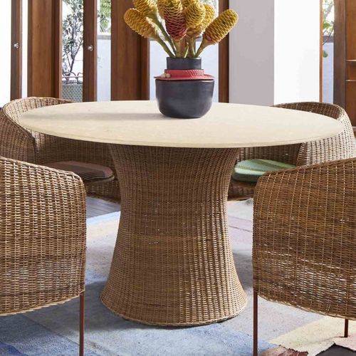 Tavolo da pranzo contemporaneo - CARIBE NATURAL - Ames design - in vimini / in alluminio / con supporto in acciaio galvanizzato