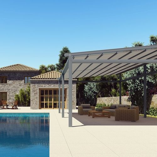 Pergola addossata - 691 - Kadeco Sonnenschutzsysteme GmbH - autoportante / in acciaio inossidabile / in tessuto