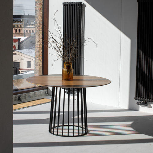Tavolo contemporaneo - TOP HAT - Plycollection - in legno / con supporto in metallo / rotondo