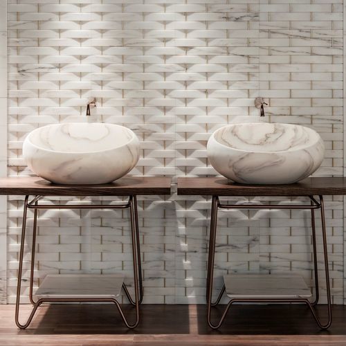 Lavabo da appoggio - GONG - KREOO - in marmo / personalizzabile / ovale