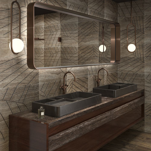 Lavabo da appoggio - BENTO - KREOO - in marmo / con piano integrato / personalizzabile
