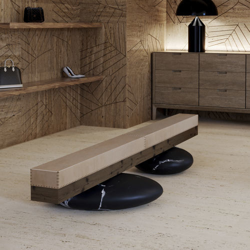 Panca contemporanea - PAVÈ LOG - KREOO - in legno / in larice / in pelle
