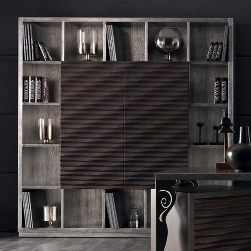 Libreria contemporanea - EBON - Corte Zari - impiallacciata in legno / in legno compensato / in vetro