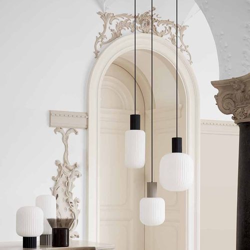 Lampada a sospensione - LOLLY - broste - in alluminio / in vetro / in opalina