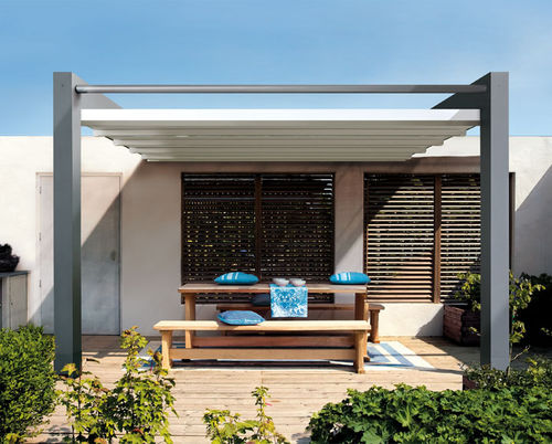 Pergola addossata - LAVELERIA - in alluminio / con copertura in tela / con copertura scorrevole