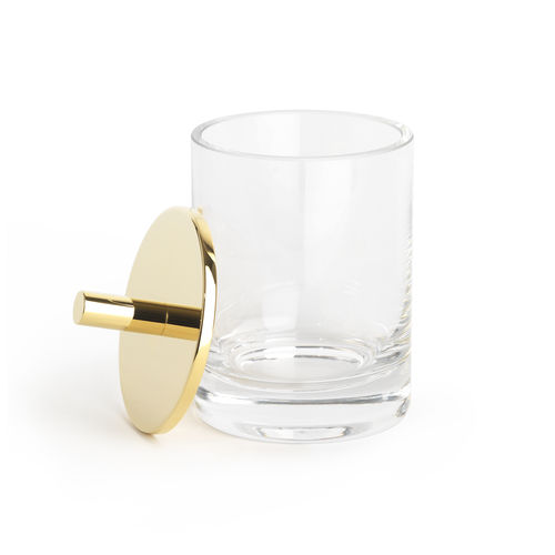 Contenitori portaoggetti in ottone - ROUND UP CLEAR GLASS / GOLD - Klomfar GmbH - in cristallo / con coperchio / per stanza da bagno