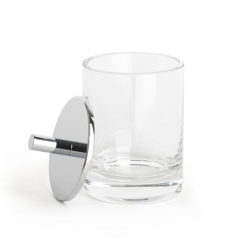 Contenitori portaoggetti in cristallo - ROUND UP CLEAR GLASS / CHROME - Klomfar GmbH - con coperchio / per stanza da bagno