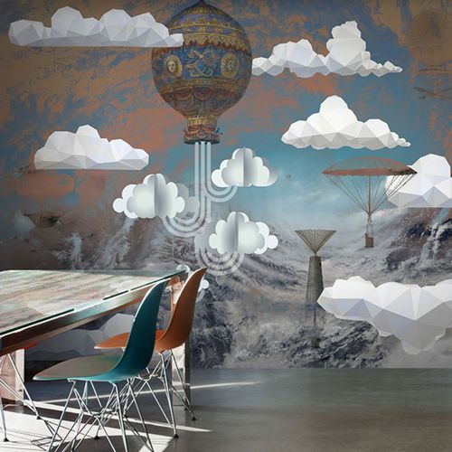 Carta da parati contemporanea - A SKY FULL OF DREAMERS - Neodko - in tessuto non tessuto / con scene / grigia