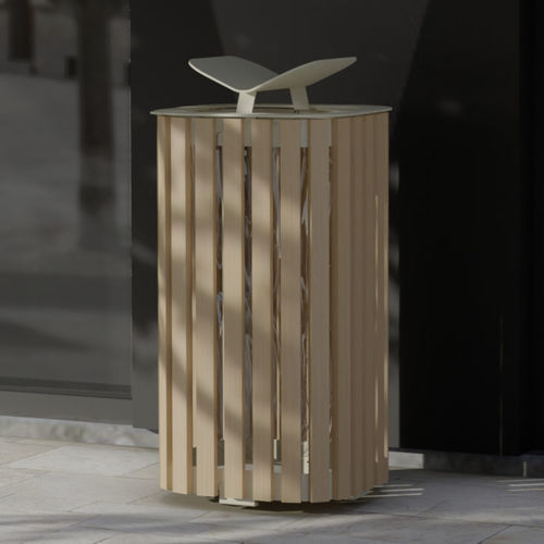 Supporto per sacco della spazzatura pubblico - M Cité Bois - Objets Publics - a pavimento / in acciaio termolaccato / in legno massiccio