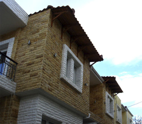 Rivestimento di facciata in fogli - SKAPIFRAN EASY - Akrolithos S.A. - in pietra naturale / testurizzato