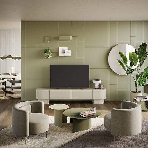 Mobile porta TV contemporaneo - ASTERIA - Ronda Design - con cassetti / in MDF laccato / in metallo