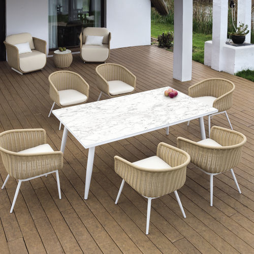 Tavolo da pranzo contemporaneo - PALMA - ARKIMUEBLE - in vetro / con supporto in alluminio / rettangolare