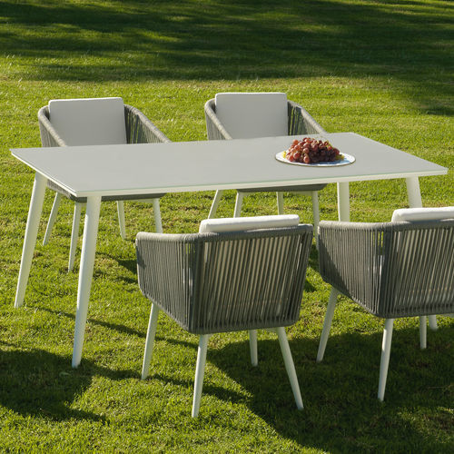 Tavolo da pranzo contemporaneo - SIENA - ARKIMUEBLE - in cristallo / con supporto in alluminio / rettangolare