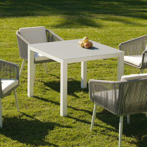 Tavolo da pranzo contemporaneo - SIENA - ARKIMUEBLE - in cristallo / con supporto in alluminio / rettangolare