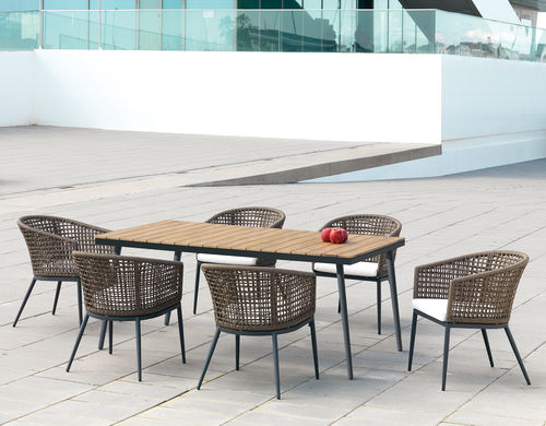 Tavolo da pranzo contemporaneo - ROMA - ARKIMUEBLE - in teak / con supporto in alluminio / rettangolare
