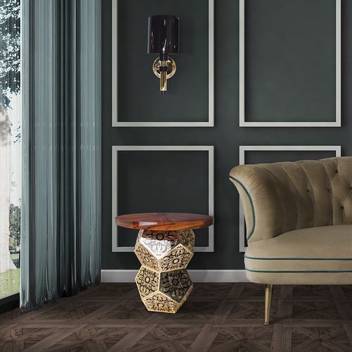 Tavolo d'appoggio classico - LAZULI - Malabar - impiallacciato in legno / con supporto in ottone lucido / con supporto in vetro