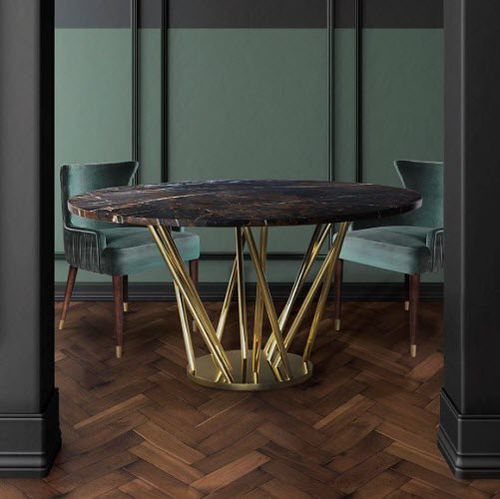 Tavolo da pranzo contemporaneo - NEBULA - Malabar - in marmo / con supporto in ottone lucido / rotondo
