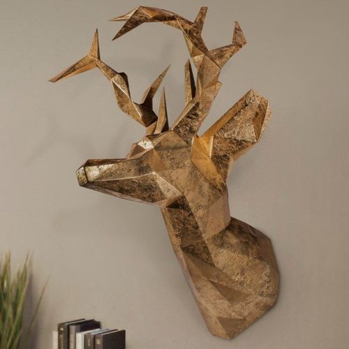 Scultura in legno intagliato - ANTLER HEAD MOUNT - Malabar - in rame / da parete / dorata