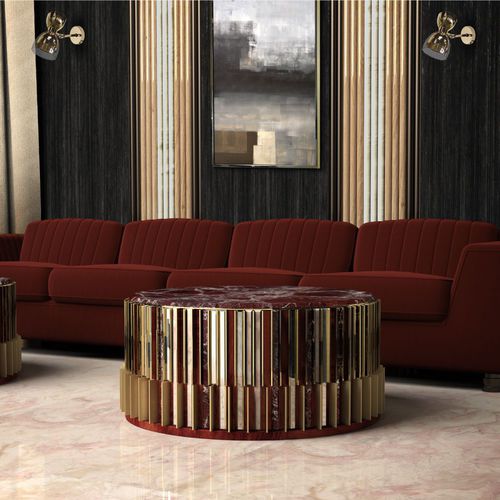 Tavolino basso contemporaneo - SALINE - Malabar - in marmo / con supporto in ottone spazzolato / con supporto in vetro