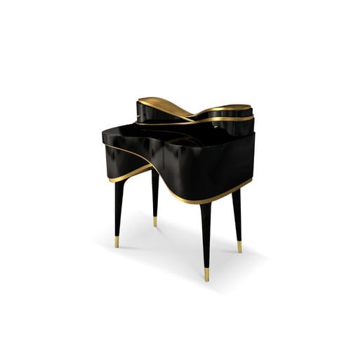 Comodino classico - AM&Eacute;LIE - Malabar - in legno dorato a foglia oro / in legno con vernice di protezione brillante / con supporto in legno laccato brillante