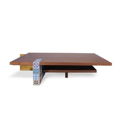 Tavolino basso contemporaneo - CAMELIA - Malabar - in legno con vernice di protezione brillante / in legno dorato a foglia oro / con supporto in legno impiallacciato