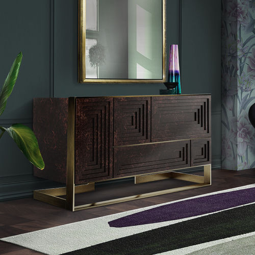 Credenza contemporanea - VENEZIA - Malabar - impiallacciata in legno / in ottone spazzolato / con ripiano