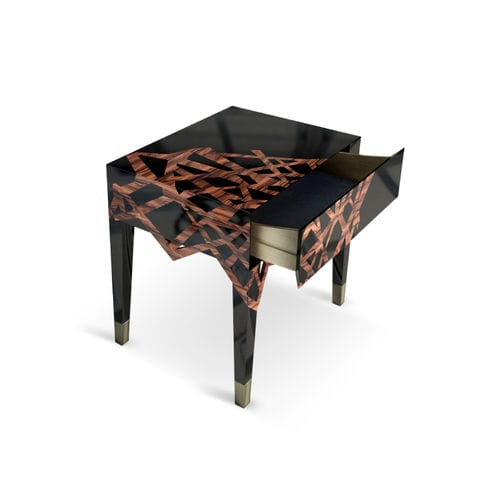 Comodino contemporaneo - DYNASTY - Malabar - in legno con vernice di protezione brillante / con supporto in legno laccato brillante / con supporto in ottone spazzolato